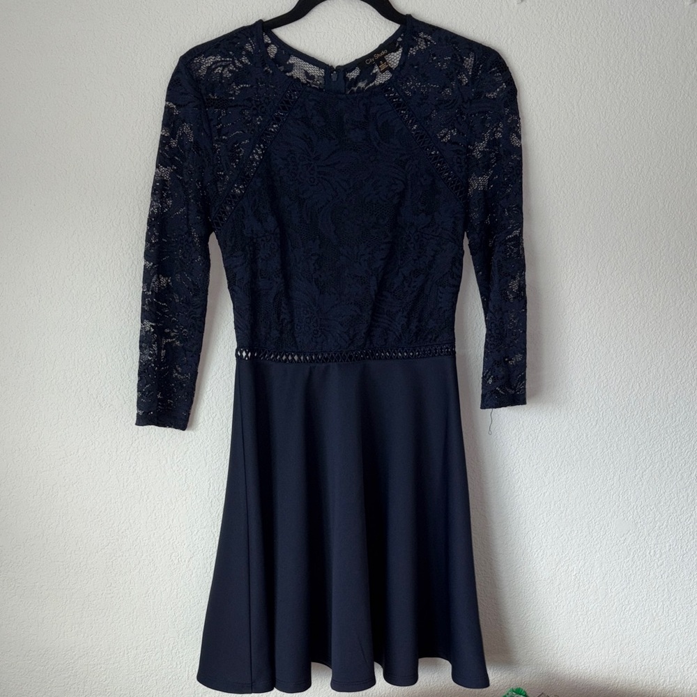 City Studio Dress Navy Dark Blue Long Lace Sleeve Juniors 3
